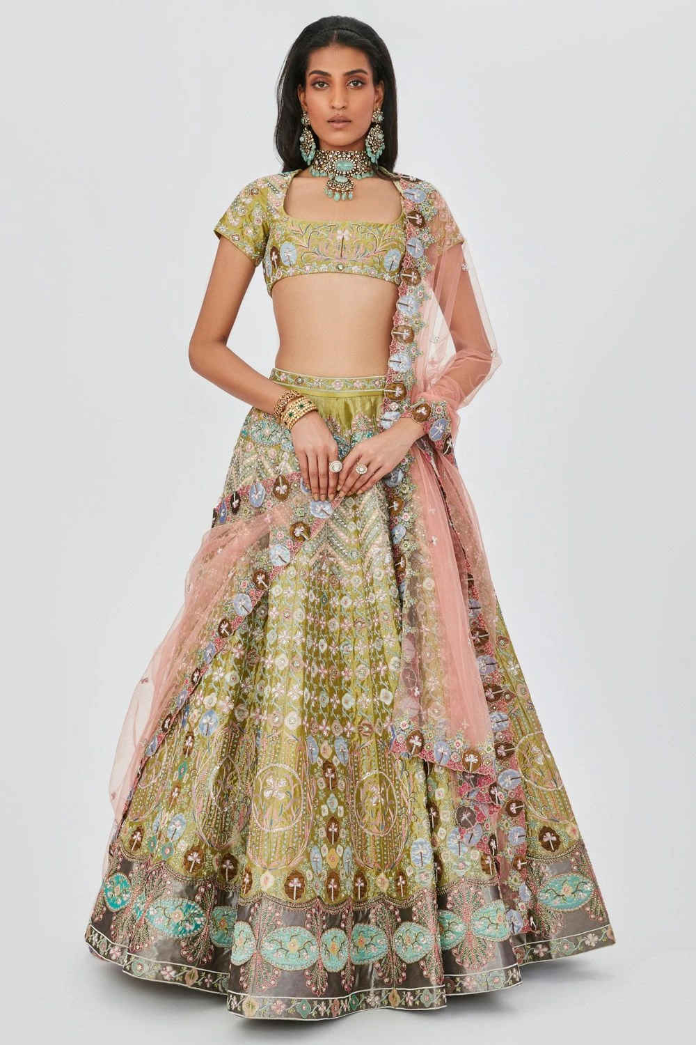 Aisha Rao Green Floral Applique Lehenga Set 3 Aisha Rao Green Floral Applique Lehenga Set