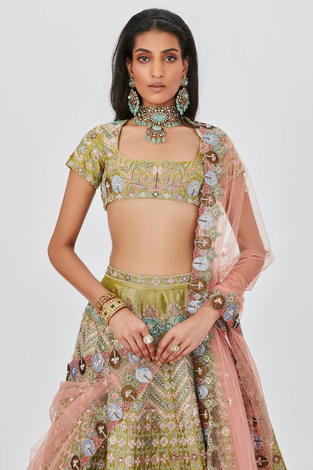 Aisha Rao Green Floral Applique Lehenga Set 7 Aisha Rao Green Floral Applique Lehenga Set - Image 5