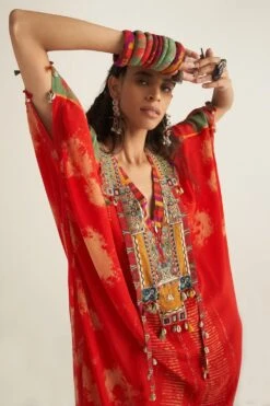 Aseem Kapoor Orange Printed Kaftan Style Jumpsuit Set -Inca Sales Store 117asm45 4