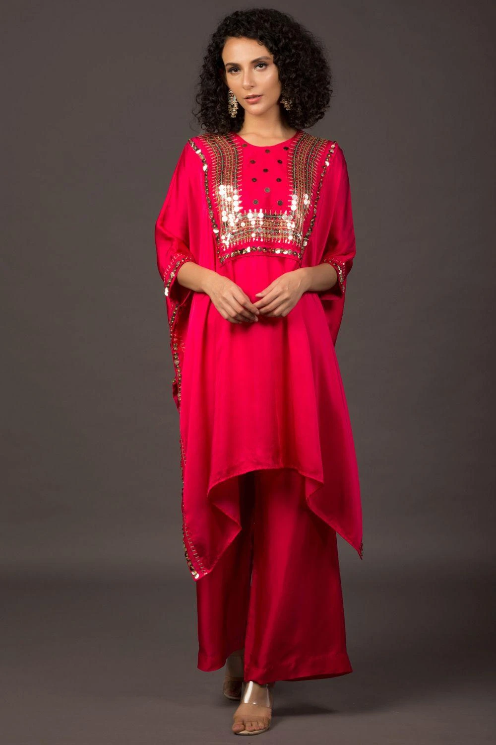 Prahnaaya Pink Hand Embroidered Kaftan Set 3 Prahnaaya Pink Hand Embroidered Kaftan Set