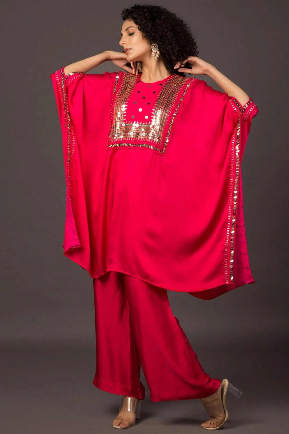 Prahnaaya Pink Hand Embroidered Kaftan Set 4 Prahnaaya Pink Hand Embroidered Kaftan Set - Image 2