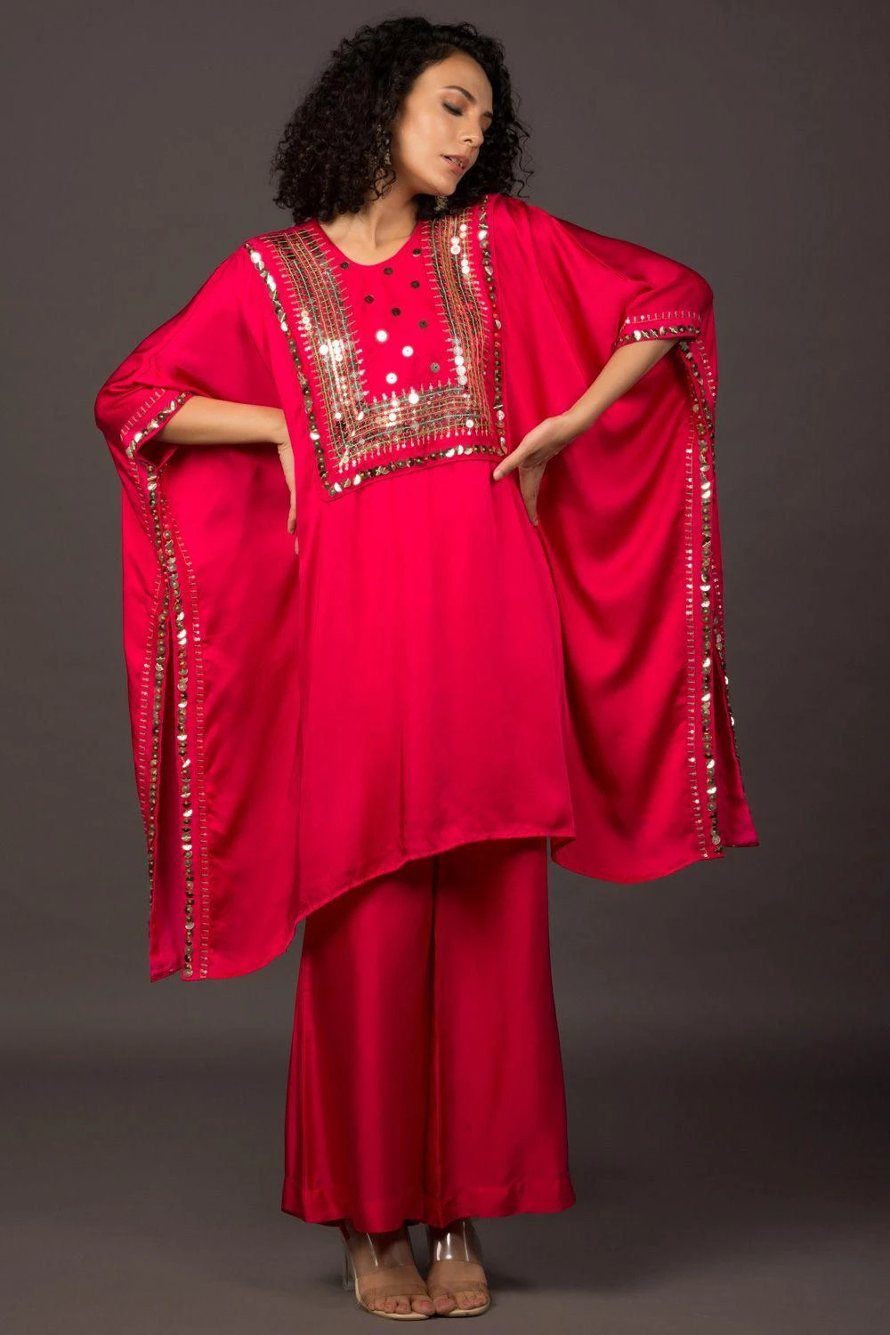 Prahnaaya Pink Hand Embroidered Kaftan Set 5 Prahnaaya Pink Hand Embroidered Kaftan Set - Image 3