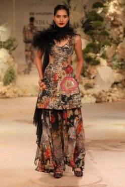 Varun Bahl Black Printed Brocade Sharara Set