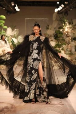 Varun Bahl Black & Gold Embroidered Gown With A Tulle Cape -Inca Sales Store 11923vb13 2