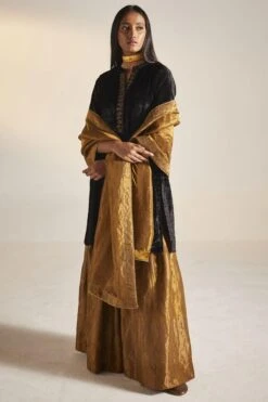 Shorshe Black & Gold Hand Embroidered Sharara Set