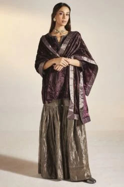 Shorshe Plum Silk Velvet Dupatta