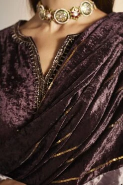 Shorshe Plum Silk Velvet Dupatta -Inca Sales Store 1211sh36 3