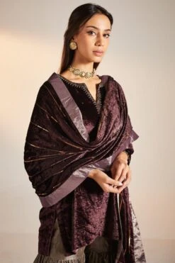 Shorshe Plum Silk Velvet Dupatta -Inca Sales Store 1211sh36 4