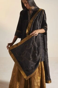 Shorshe Black Handloom Silk Dupatta -Inca Sales Store 1211sh40 3