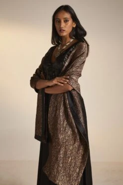 Shorshe Black Brocade Silk Dupatta
