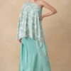 Anamika Khanna Ice Blue Sequin Embellished Drape-Skirt Set