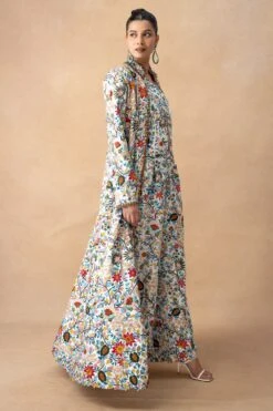 Anamika Khanna Ivory Multi-Floral Print Long Coat-Trouser Set -Inca Sales Store 121223ak15 3