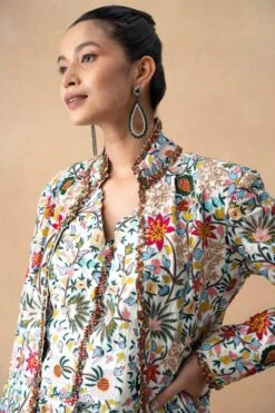 Anamika Khanna Ivory Multi-Floral Print Long Coat-Trouser Set -Inca Sales Store 121223ak15 4