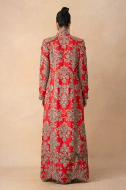 Anamika Khanna Royal Red Floral Embroidered Long Coat-Skirt Set -Inca Sales Store 121223ak16 5