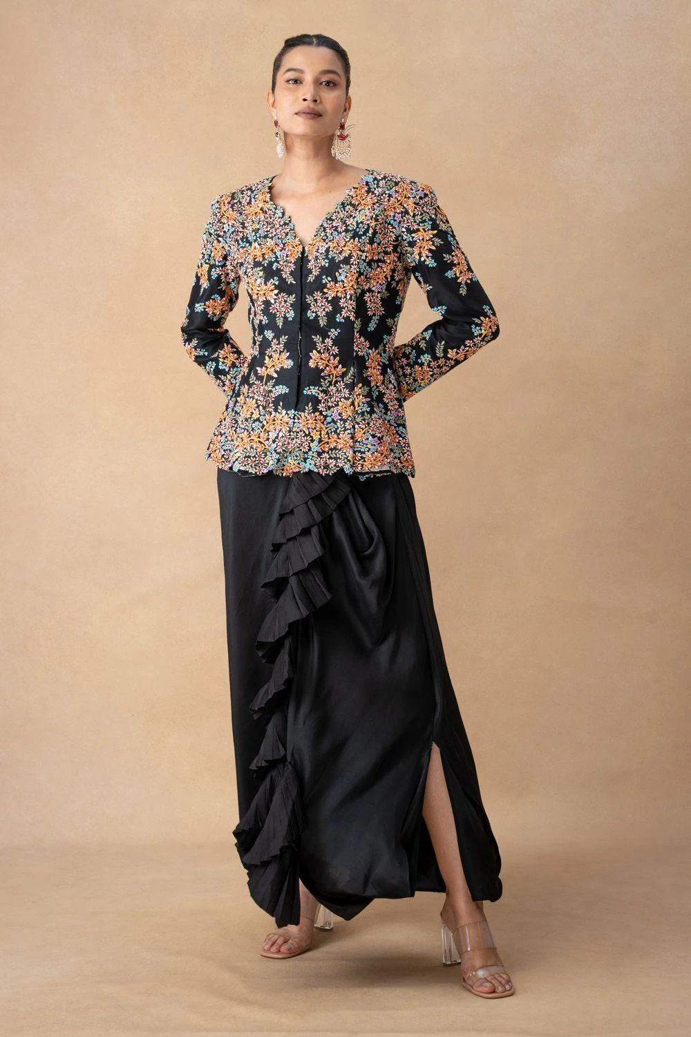 Anamika Khanna Classic Black Floral Embroidered Top-Skirt Set 3 Anamika Khanna Classic Black Floral Embroidered Top-Skirt Set