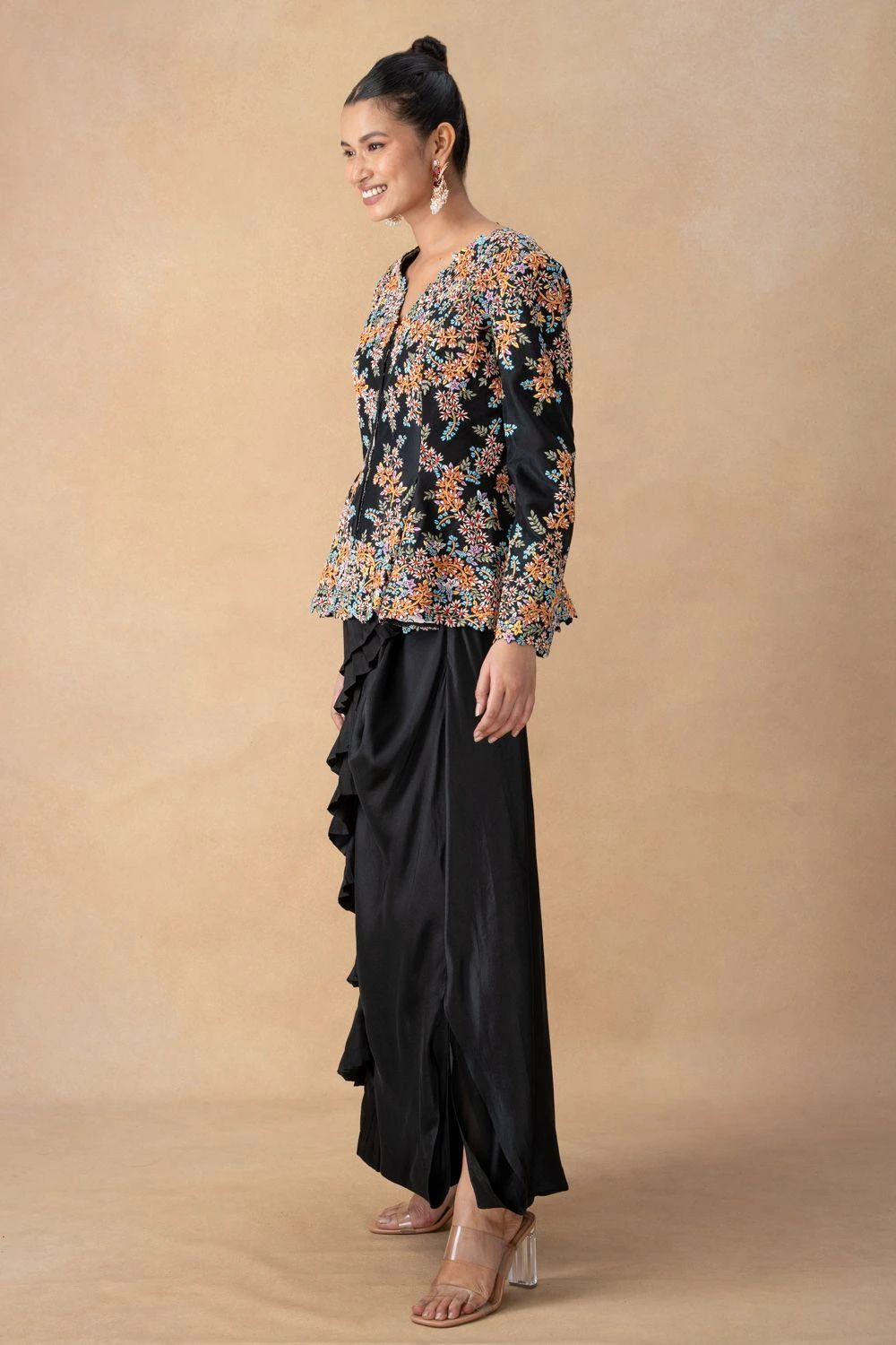 Anamika Khanna Classic Black Floral Embroidered Top-Skirt Set 4 Anamika Khanna Classic Black Floral Embroidered Top-Skirt Set - Image 2