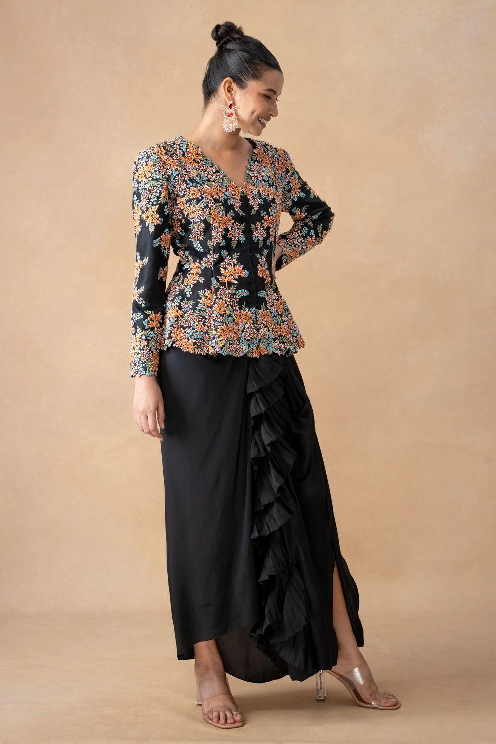 Anamika Khanna Classic Black Floral Embroidered Top-Skirt Set 5 Anamika Khanna Classic Black Floral Embroidered Top-Skirt Set - Image 3