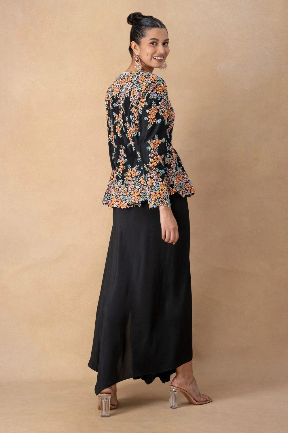 Anamika Khanna Classic Black Floral Embroidered Top-Skirt Set 7 Anamika Khanna Classic Black Floral Embroidered Top-Skirt Set - Image 5