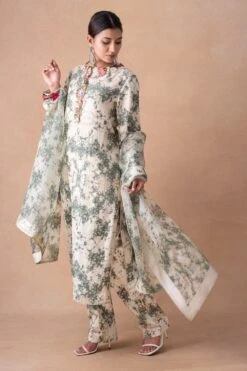 Anamika Khanna Chic Ivory Abstract & Floral Adorned Kurta Set -Inca Sales Store 12124ak18 3