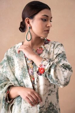 Anamika Khanna Chic Ivory Abstract & Floral Adorned Kurta Set -Inca Sales Store 12124ak18 4