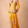 Anamika Khanna Golden Yellow Floral & Sequin Top-Drape Skirt Set -Inca Sales Store 12124ak22 1