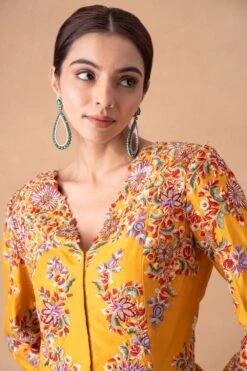 Anamika Khanna Golden Yellow Floral & Sequin Top-Drape Skirt Set 10 Anamika Khanna Golden Yellow Floral & Sequin Top-Drape Skirt Set -Inca Sales Store 12124ak22 4