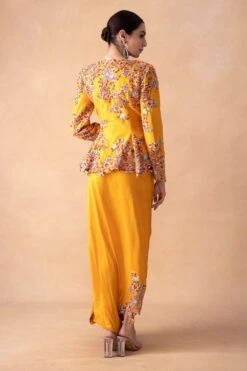 Anamika Khanna Golden Yellow Floral & Sequin Top-Drape Skirt Set 11 Anamika Khanna Golden Yellow Floral & Sequin Top-Drape Skirt Set -Inca Sales Store 12124ak22 5