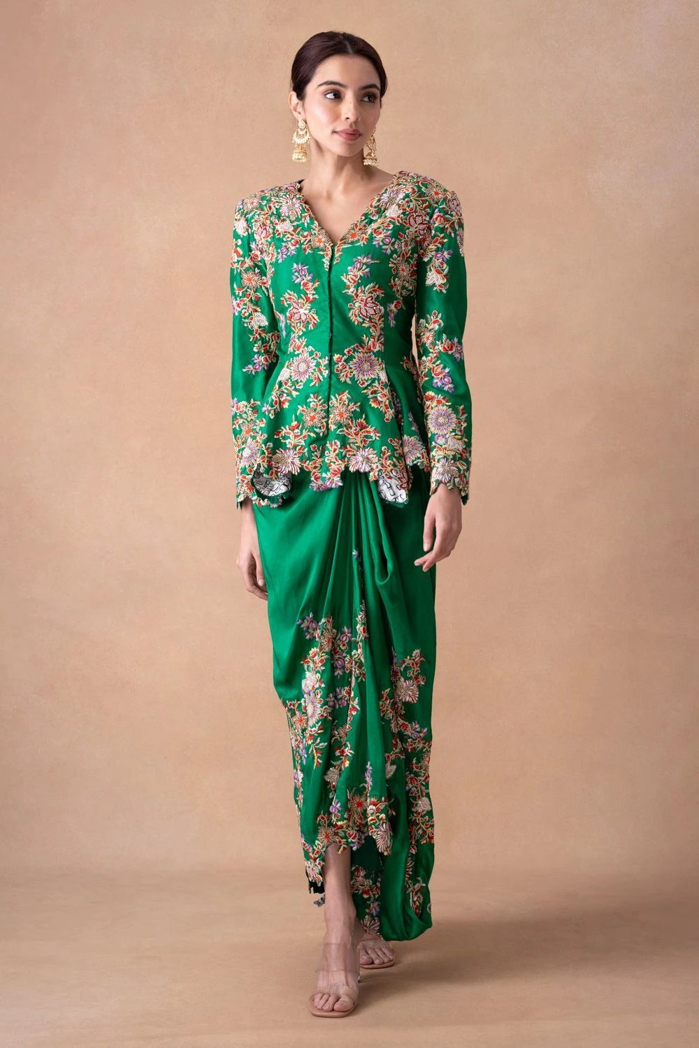 Anamika Khanna Emerald Green Floral & Sequin Top-Skirt Set 3 Anamika Khanna Emerald Green Floral & Sequin Top-Skirt Set
