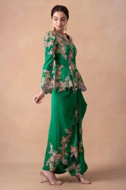 Anamika Khanna Emerald Green Floral & Sequin Top-Skirt Set 9 Anamika Khanna Emerald Green Floral & Sequin Top-Skirt Set -Inca Sales Store 12124ak6 3