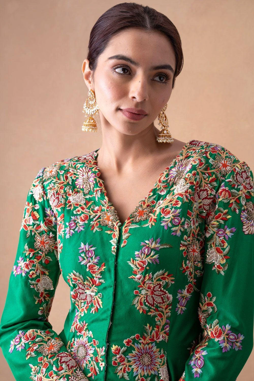 Anamika Khanna Emerald Green Floral & Sequin Top-Skirt Set 6 Anamika Khanna Emerald Green Floral & Sequin Top-Skirt Set - Image 4