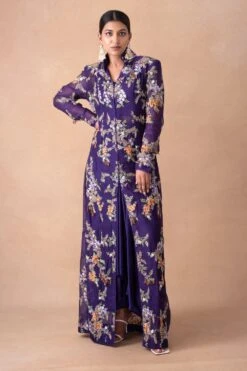 Anamika Khanna Purple Floral & Sequin Embellished Jacket Set
