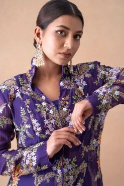 Anamika Khanna Purple Floral & Sequin Embellished Jacket Set -Inca Sales Store 12124ak7 4