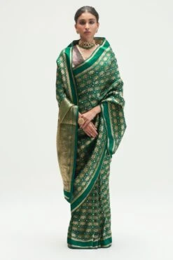Kshitij Jalori Malabar Emerald Green Silk Brocade Sari