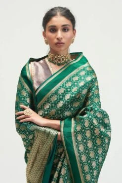 Kshitij Jalori Malabar Emerald Green Silk Brocade Sari -Inca Sales Store 1212ks24 3