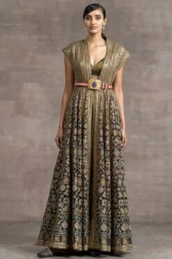 Tarun Tahiliani Black Anarkali Style Jacket Set