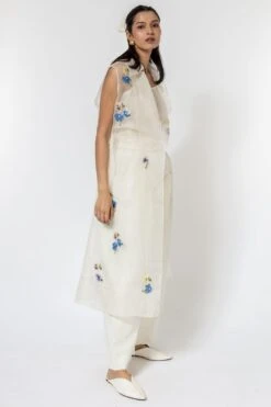 Ode To Odd White Silk Organza Embroidered Trench Coat -Inca Sales Store 123odd16 2