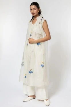 Ode To Odd White Silk Organza Embroidered Trench Coat -Inca Sales Store 123odd16 3