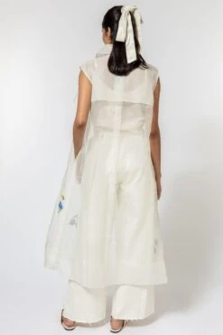 Ode To Odd White Silk Organza Embroidered Trench Coat -Inca Sales Store 123odd16 5