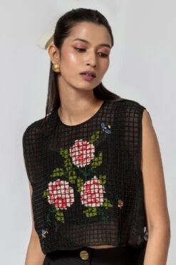 Ode To Odd Black Checkered Silk Organza Bib -Inca Sales Store 123odd23 3