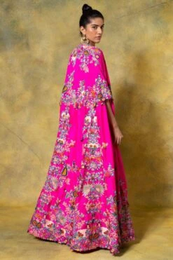 Anamika Khanna Pink Floral Embellished Cape Set -Inca Sales Store 12423ak1 5