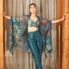 Varun Bahl Pret Teal Floral Cape Set 1 Varun Bahl Pret Teal Floral Cape Set -Inca Sales Store 12423vbf2 1