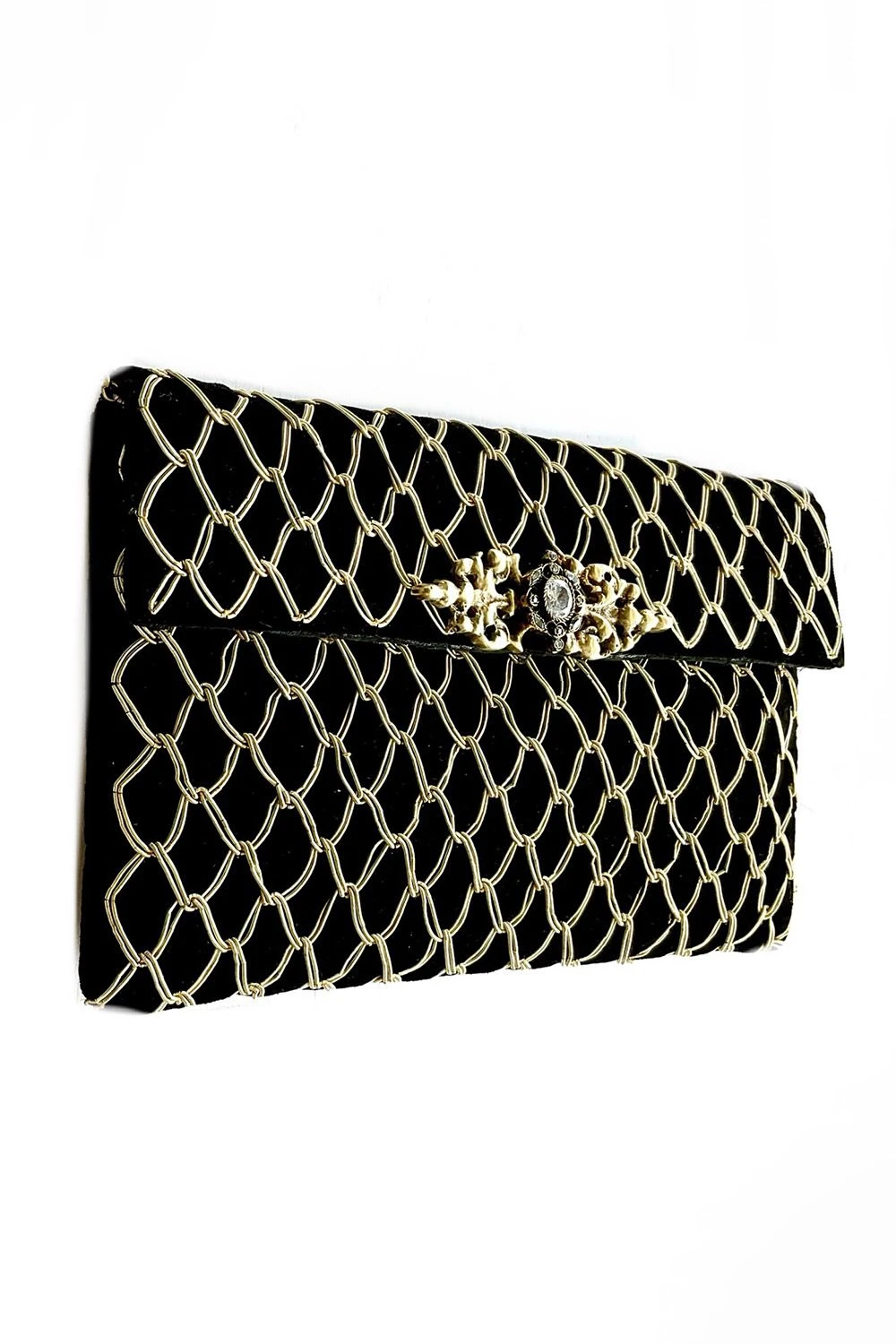 KOKOMMO Black Velvet Embroidered Clutch 5 KOKOMMO Black Velvet Embroidered Clutch - Image 3