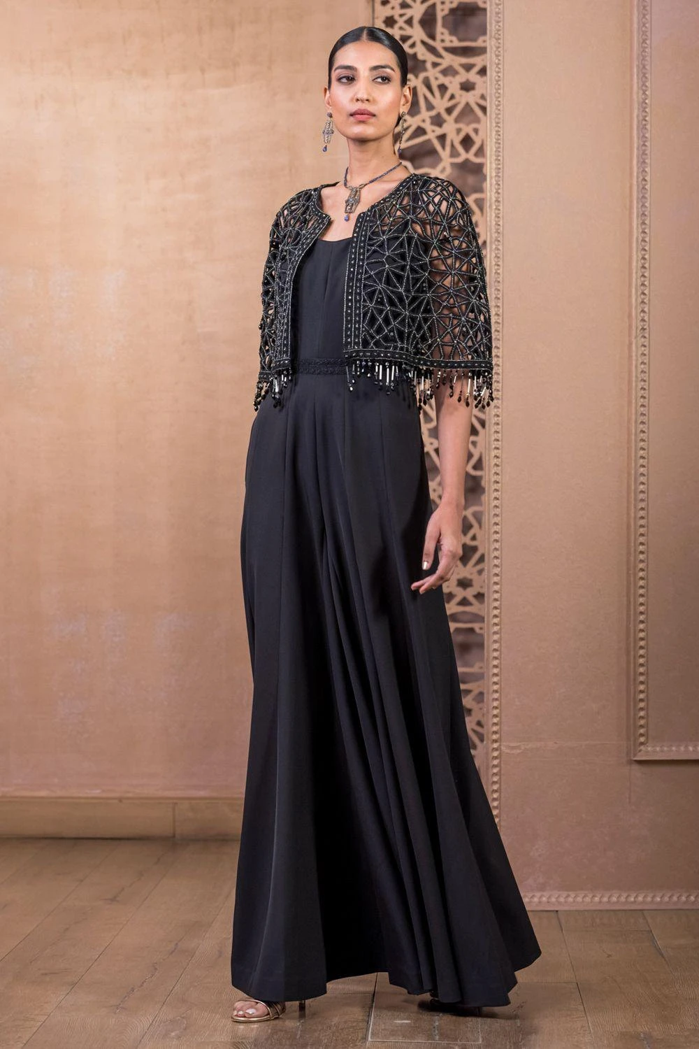 Tarun Tahiliani Black Cutwork Cape & Jumpsuit Set 4 Tarun Tahiliani Black Cutwork Cape & Jumpsuit Set - Image 2