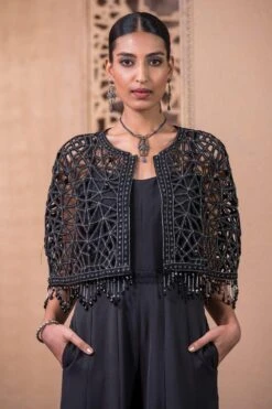 Tarun Tahiliani Black Cutwork Cape & Jumpsuit Set 8 Tarun Tahiliani Black Cutwork Cape & Jumpsuit Set -Inca Sales Store 12623tt21 3