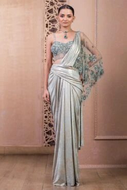 Tarun Tahiliani Sage Draped Concept Sari Set