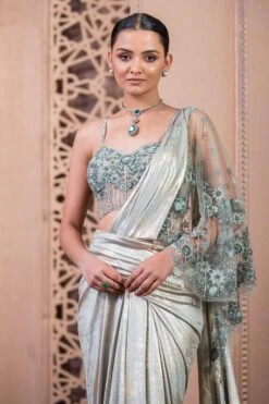 Tarun Tahiliani Sage Draped Concept Sari Set -Inca Sales Store 12623tt24 3