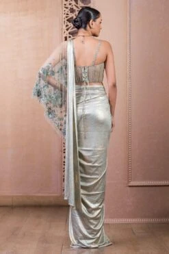 Tarun Tahiliani Sage Draped Concept Sari Set -Inca Sales Store 12623tt24 4