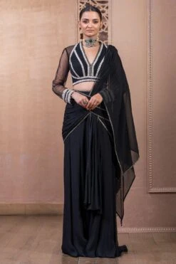 Tarun Tahiliani Black Embellished & Panelled Concept Sari Set
