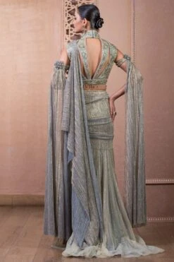 Tarun Tahiliani Palladium Blue Hand Embellished Concept Sari Set -Inca Sales Store 12623tt41 4