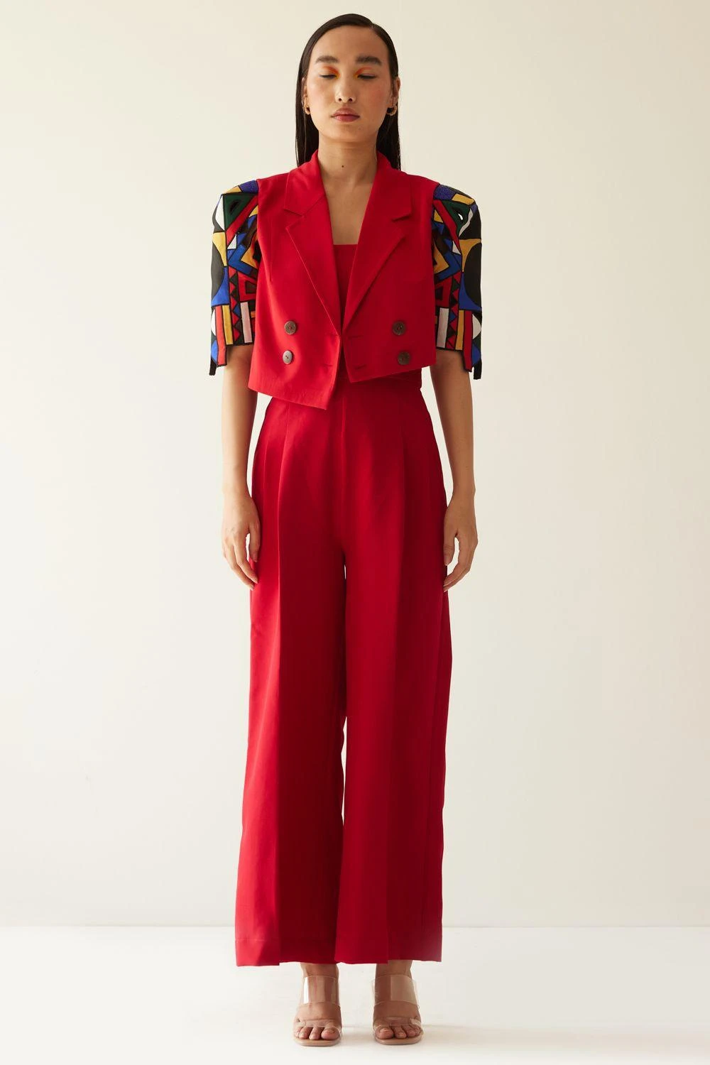 Mini Sondhi Red Embellished Box Sleeve Jacket Set 3 Mini Sondhi Red Embellished Box Sleeve Jacket Set